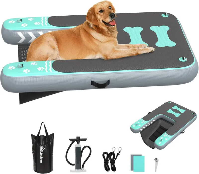 Linvivon Inflatable Dog Boat Ramp for Dogs Up to 240 lbs