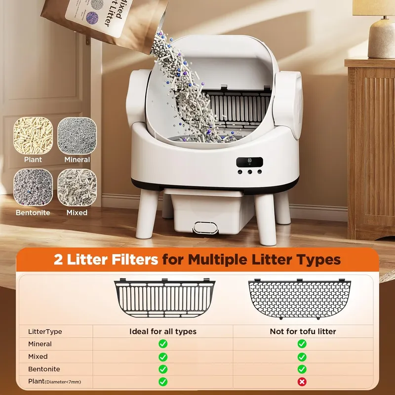 Linvivon Open-Top Automatic Robot Litter Box for Multiple Cats
